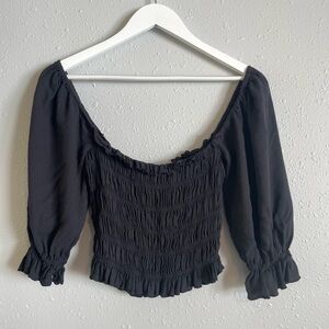 Urban Outfitters Black Ruched Off The Shoulder Top Size Small